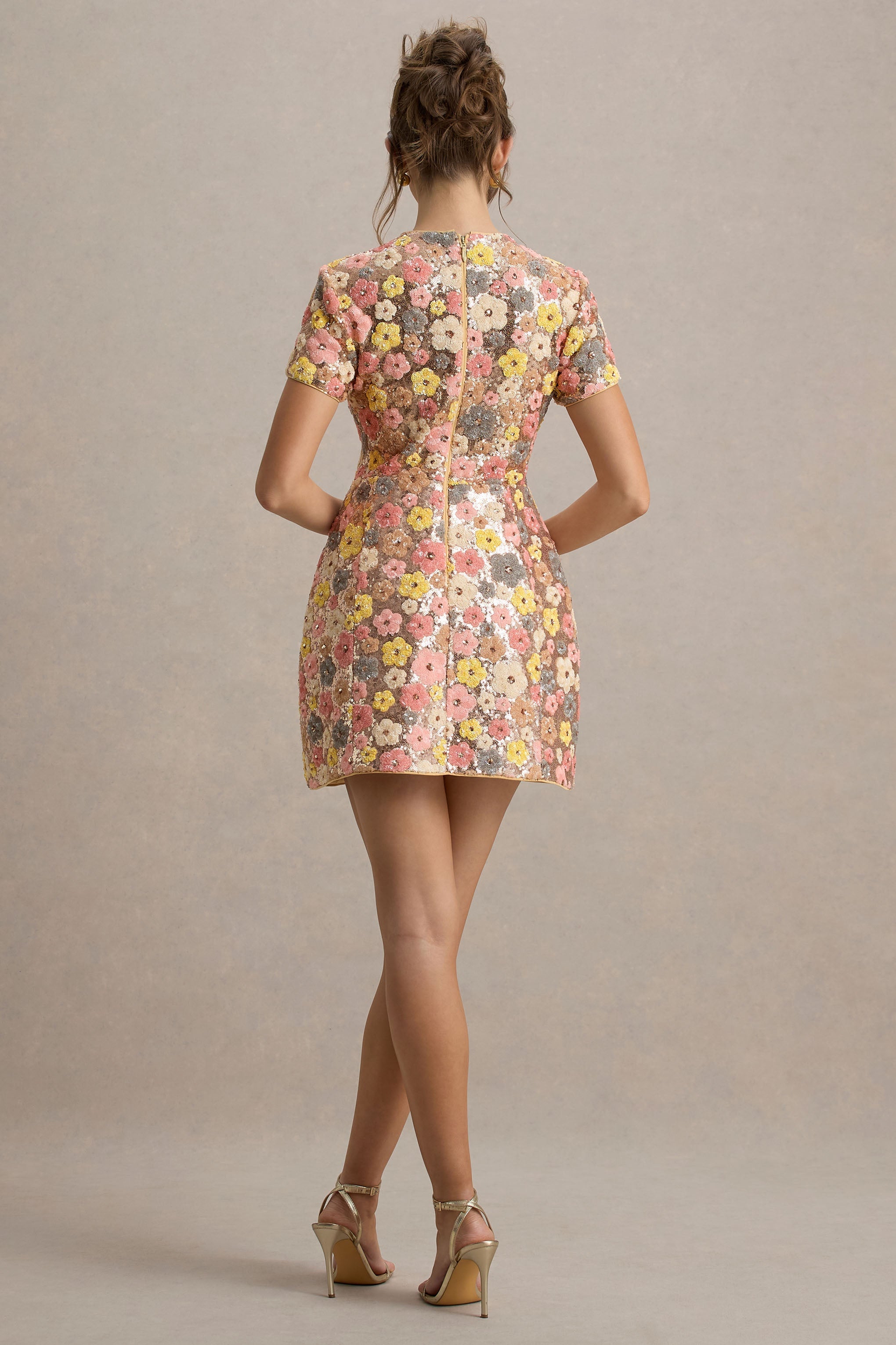 Eira | Pastel Çiçek Desenli Payetli Mini Elbise
