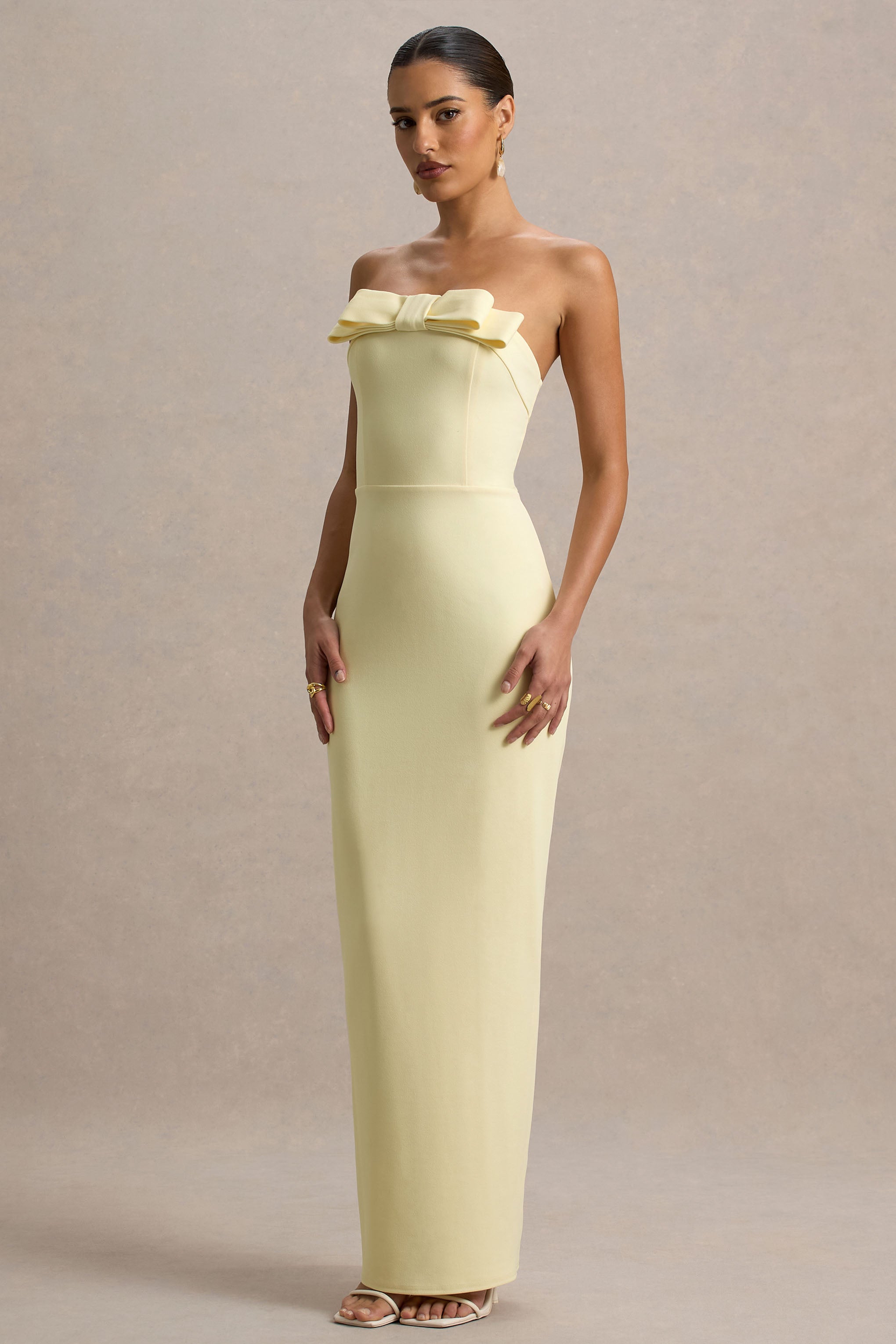 Hallie | Fiyonk Detaylı Limon Renk Maxi Elbise