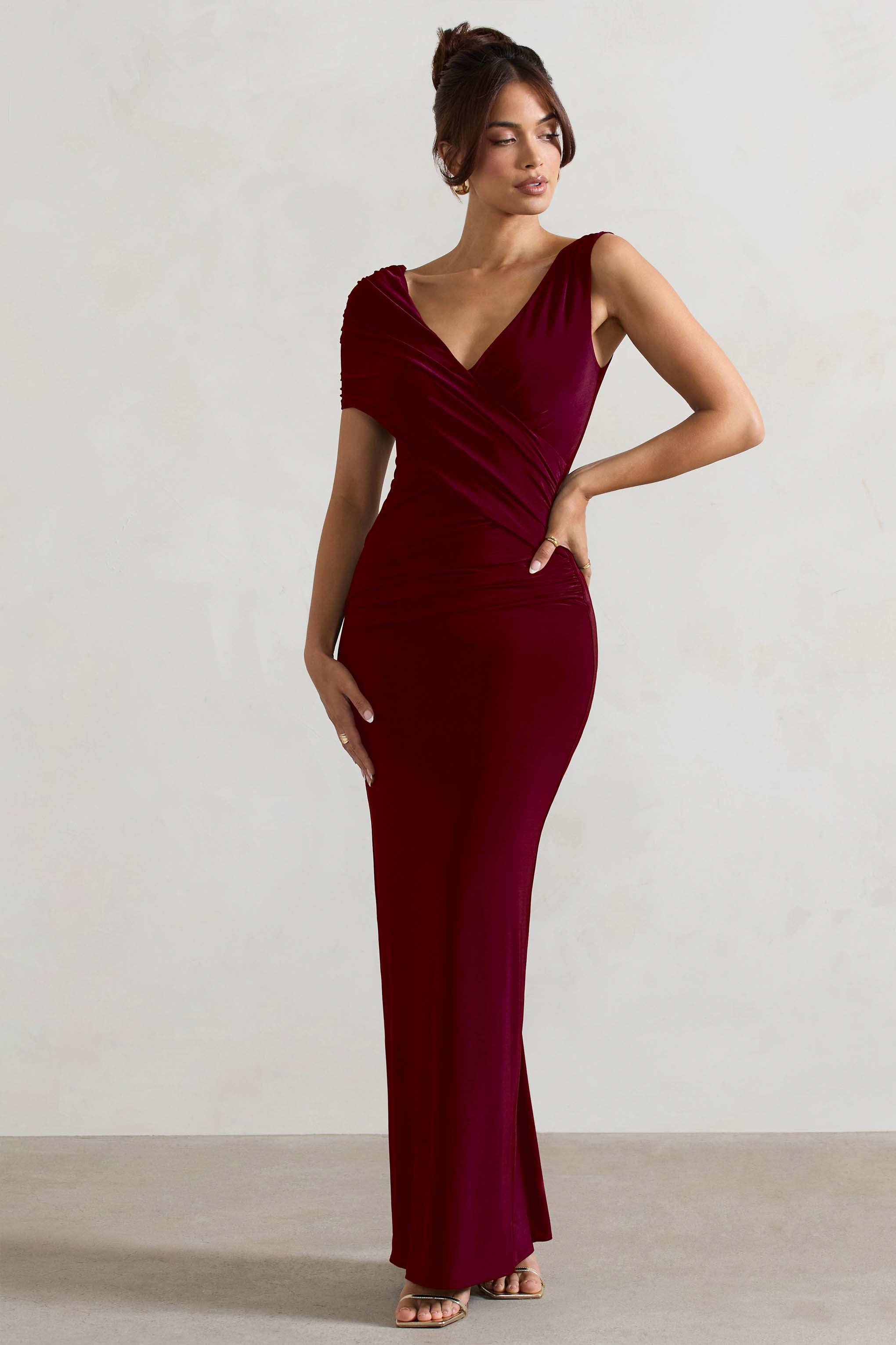 Capella | Berry Asimetrik Sarma Maxi Elbise