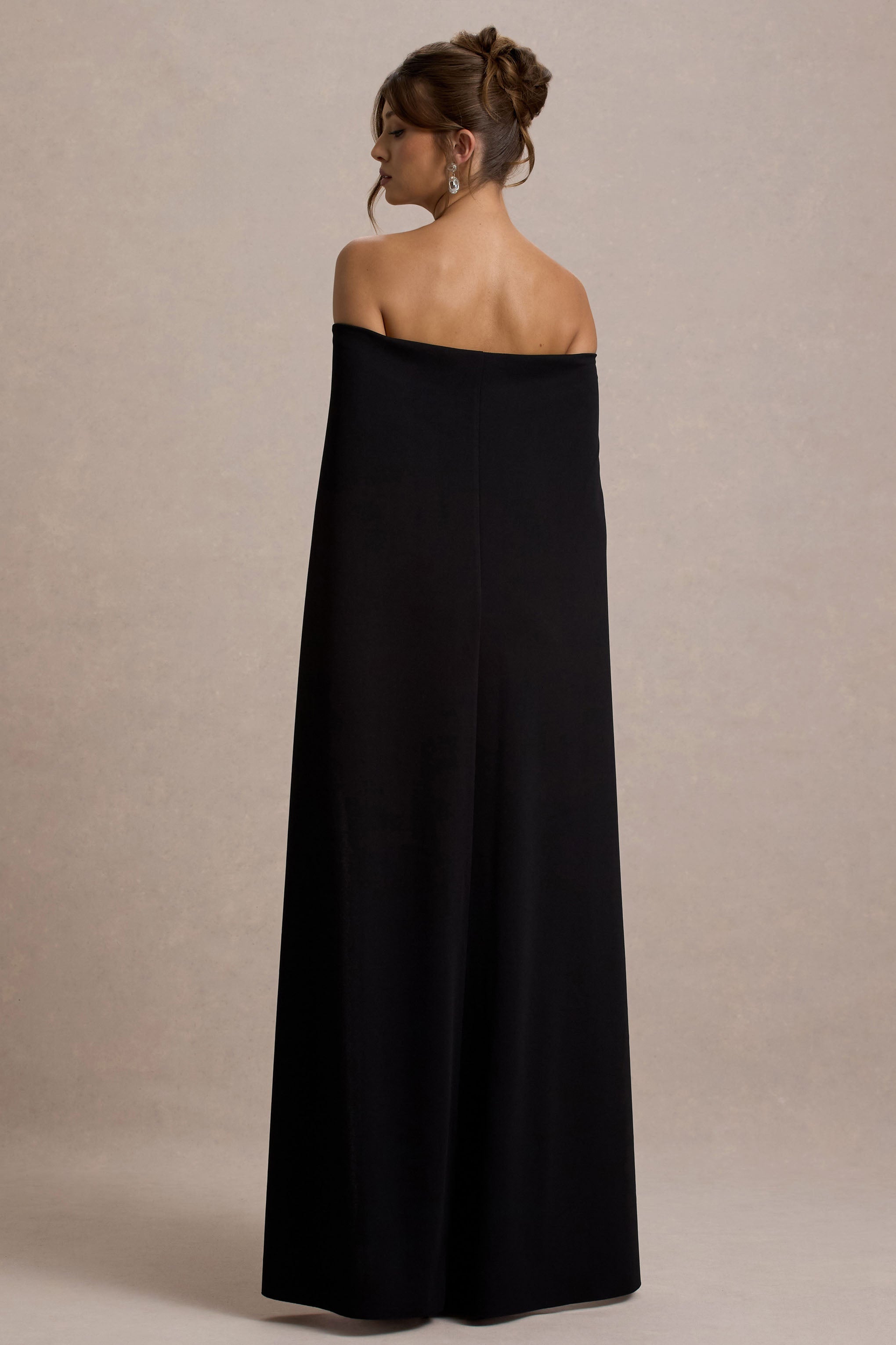Genovia | Siyah Bardot Kape Maxi Elbise