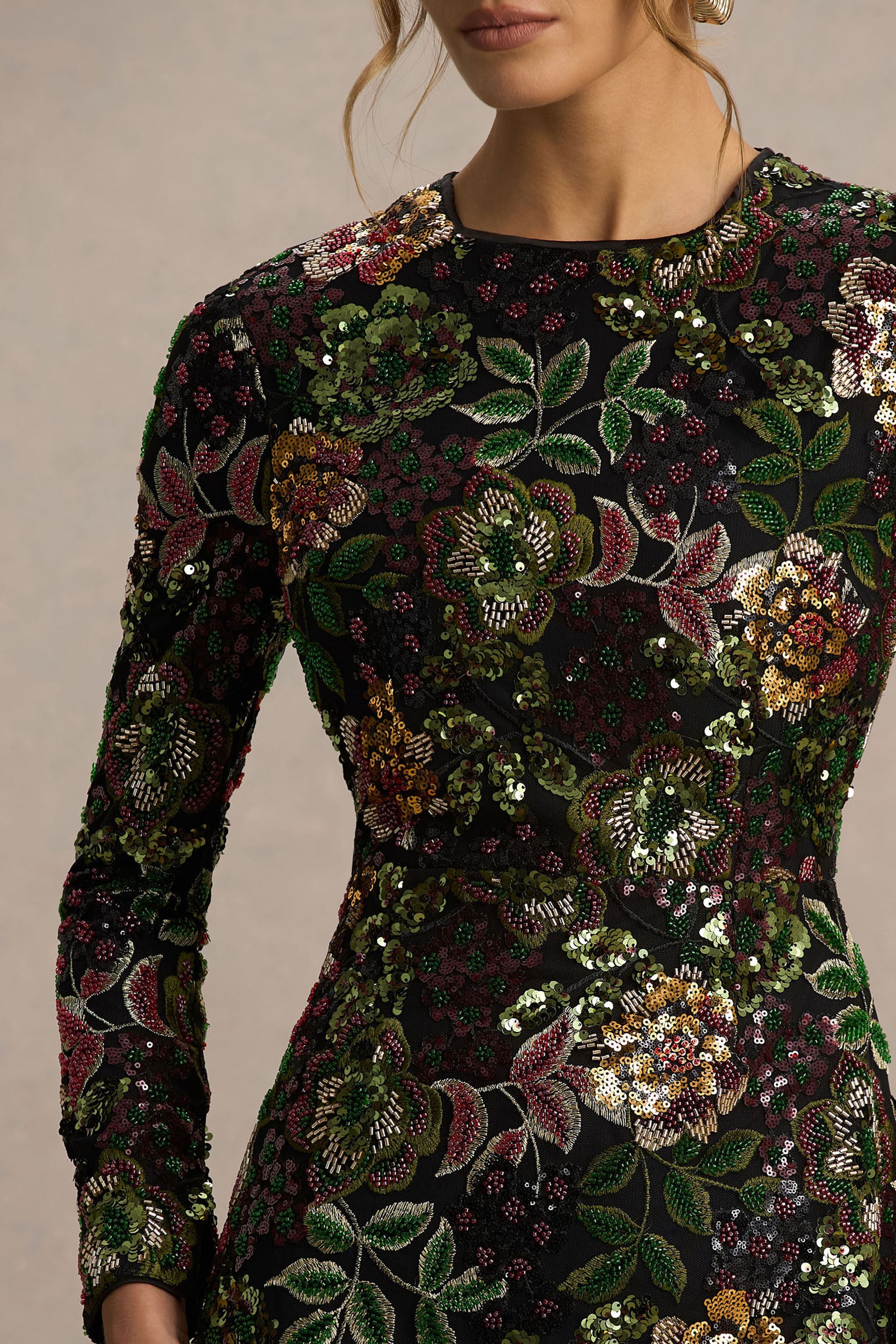 Ay Işığında | Kış Çiçekli Dantel ve Sıralı Yaka Mini Elbise