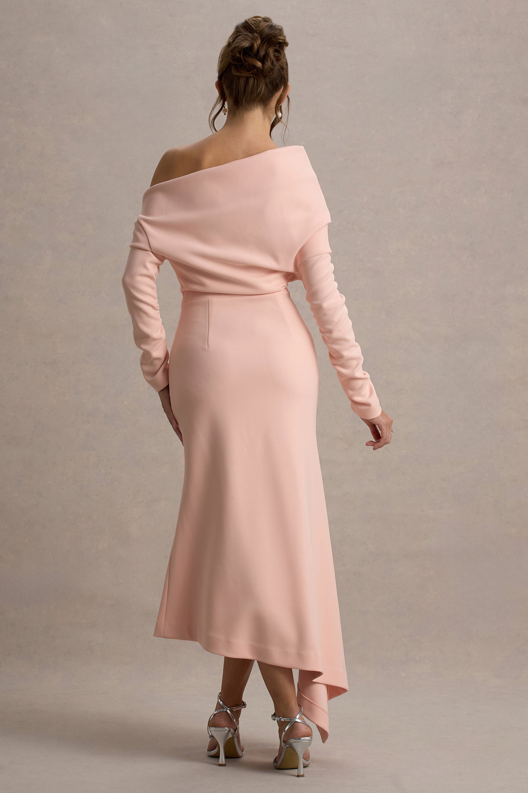 Lou | Pembe Tek Omuz Asimetrik Maxi Elbise