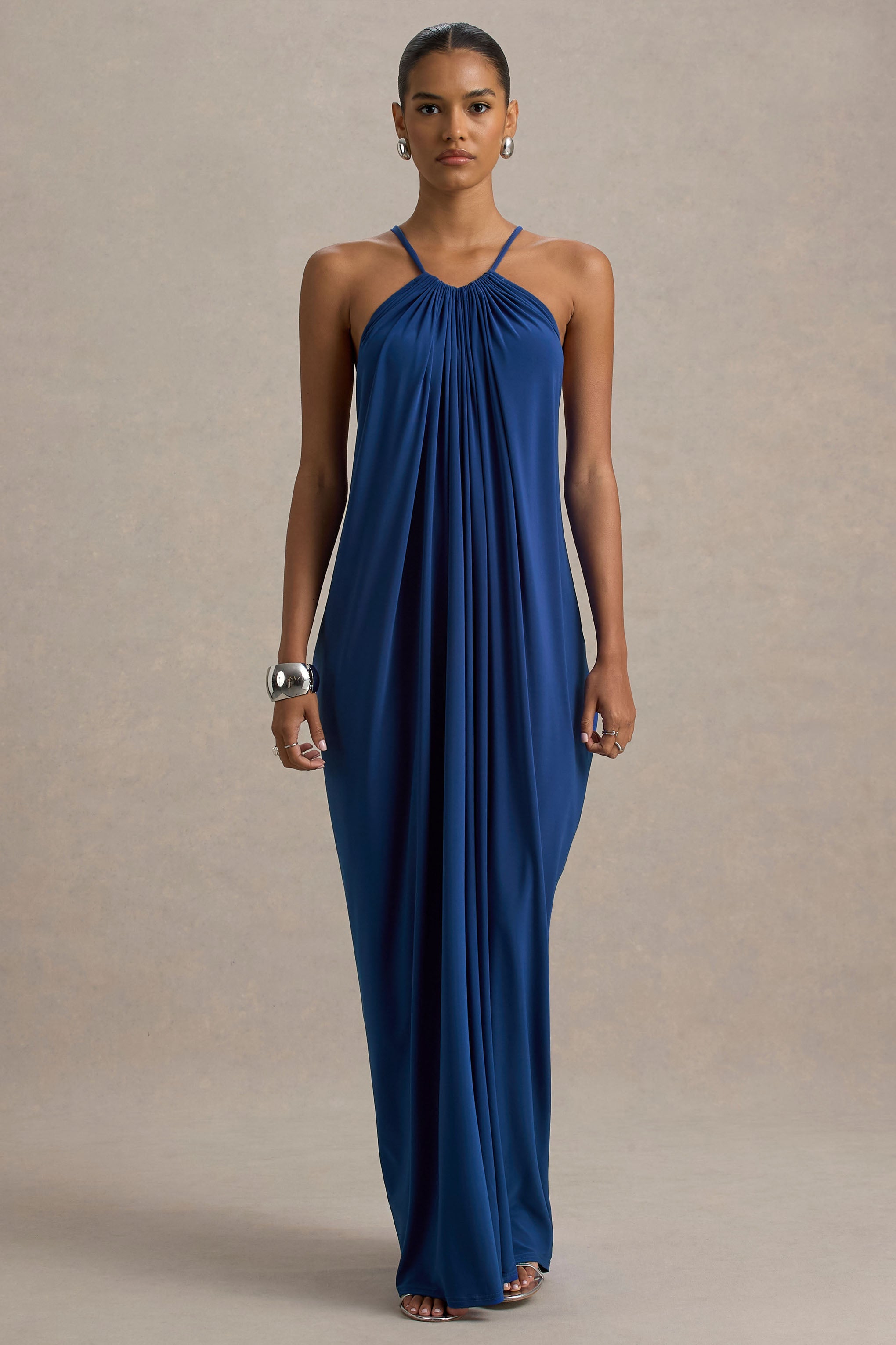 Tammy | Mavi Halter Yaka Maxi Elbise