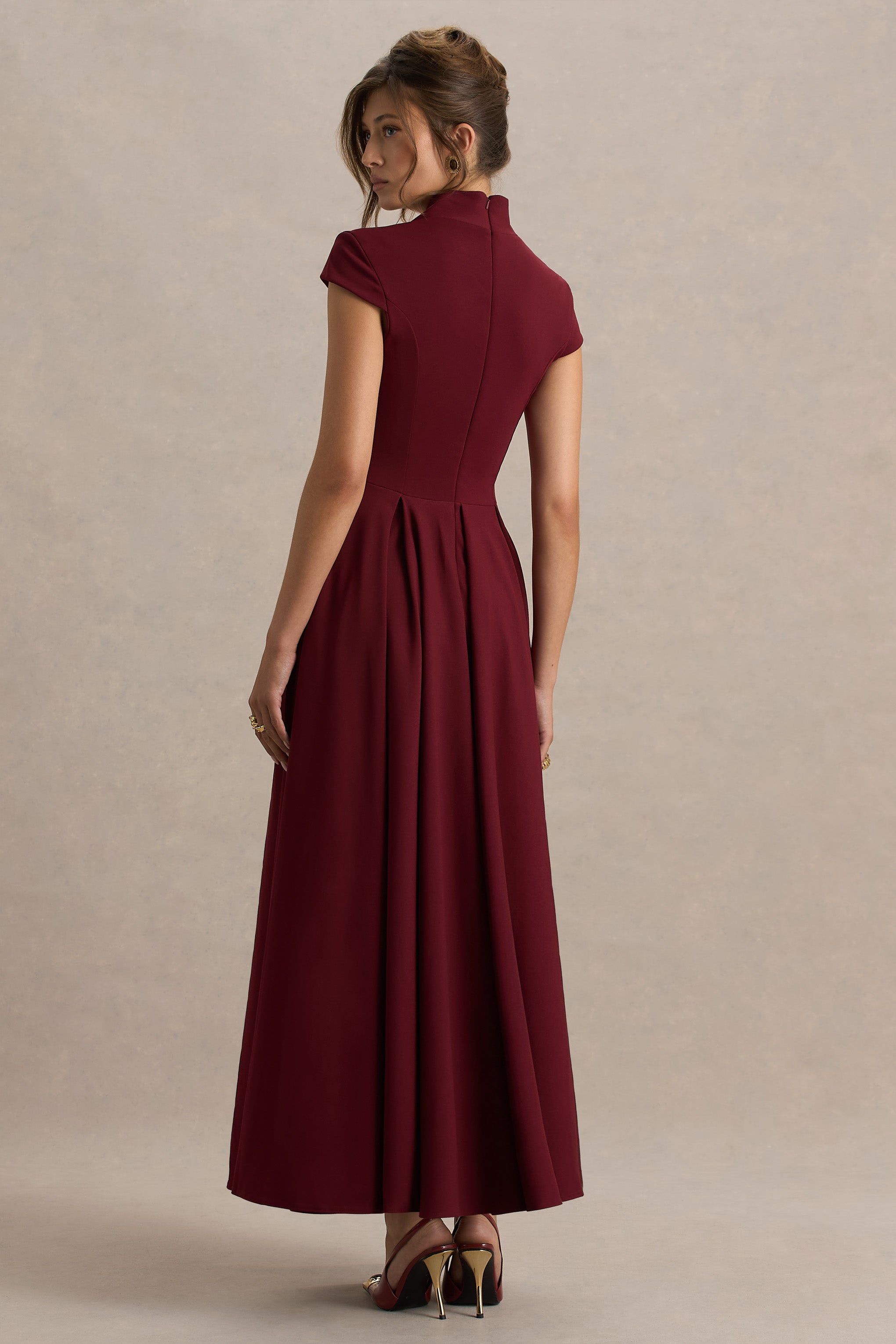 Scarlett | Bordo Asimetrik Yaka Maxi Elbise