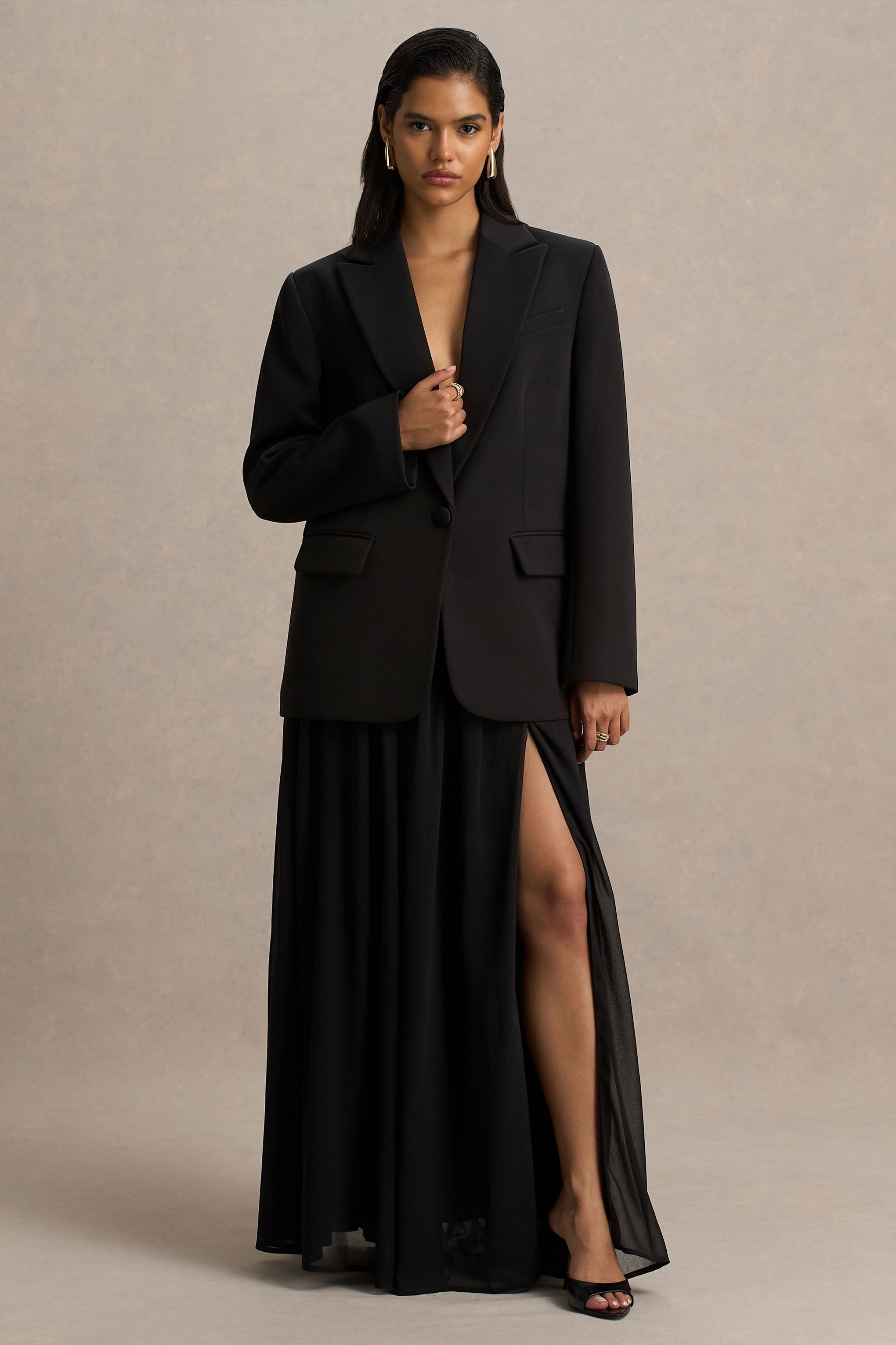 Spencer | Siyah Şifon Plise Maxi Etek