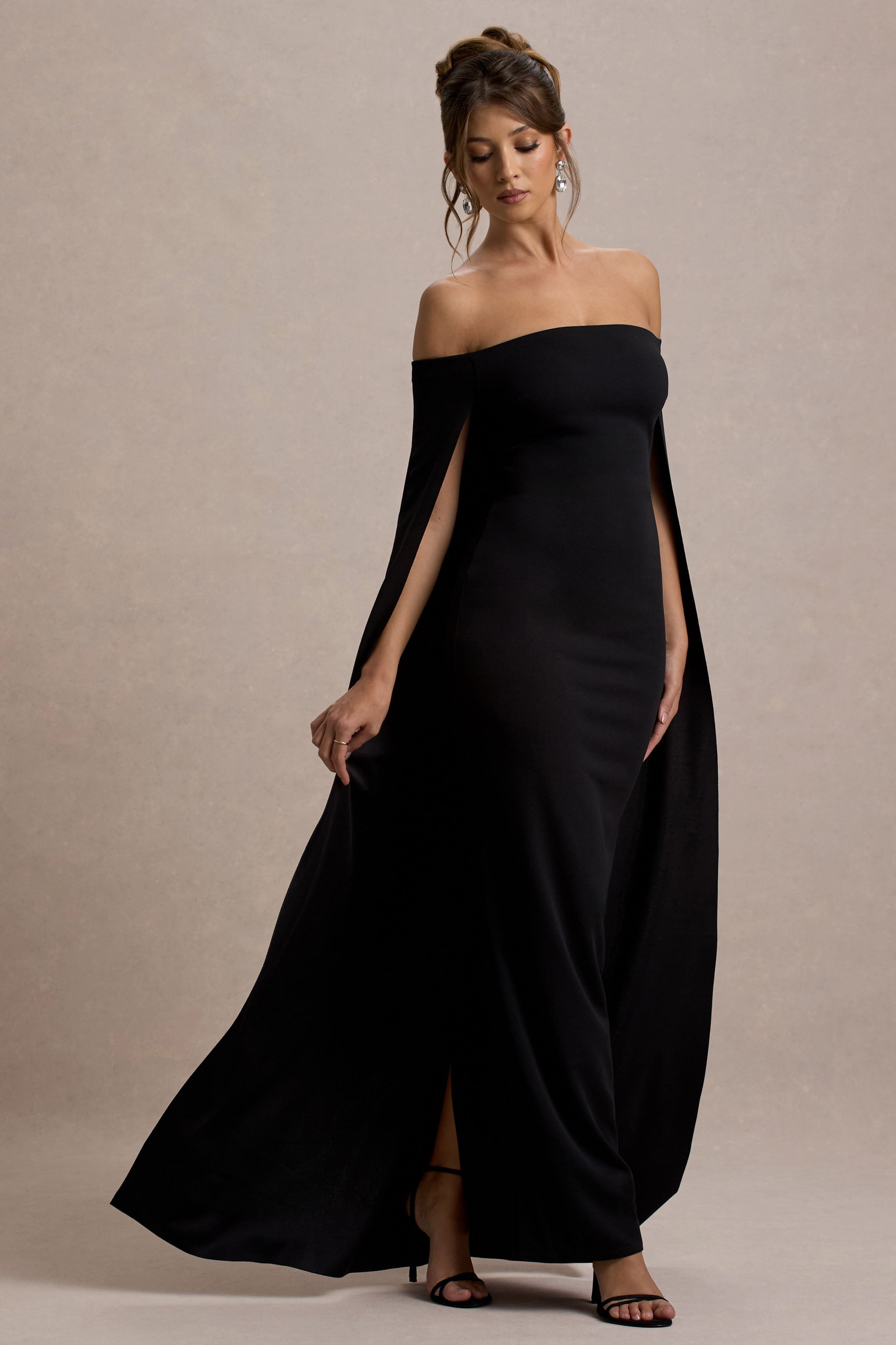 Genovia | Siyah Bardot Kape Maxi Elbise