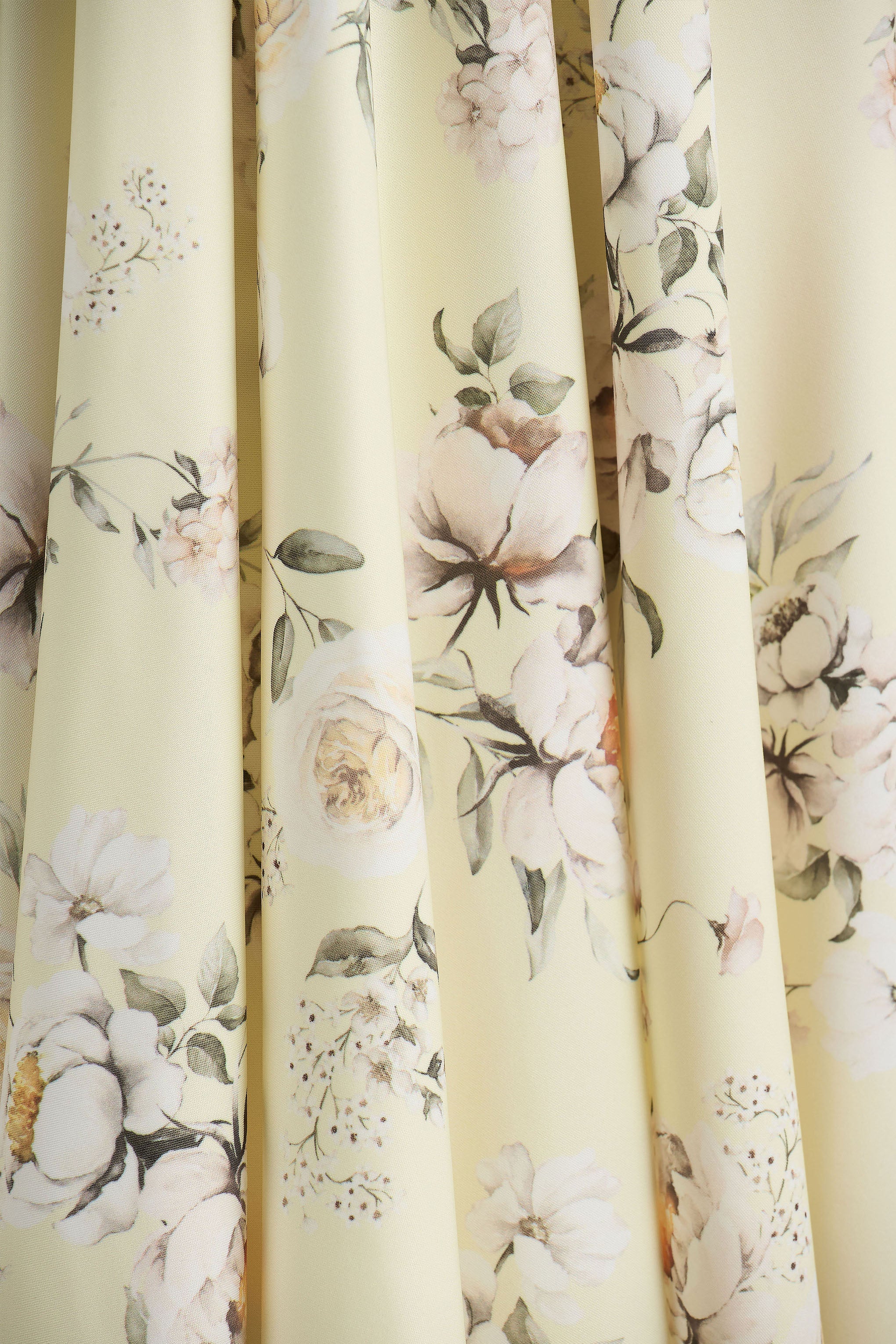 Lissa | Limon Çiçekli Buket Desenli Kare Yaka Midi Elbise