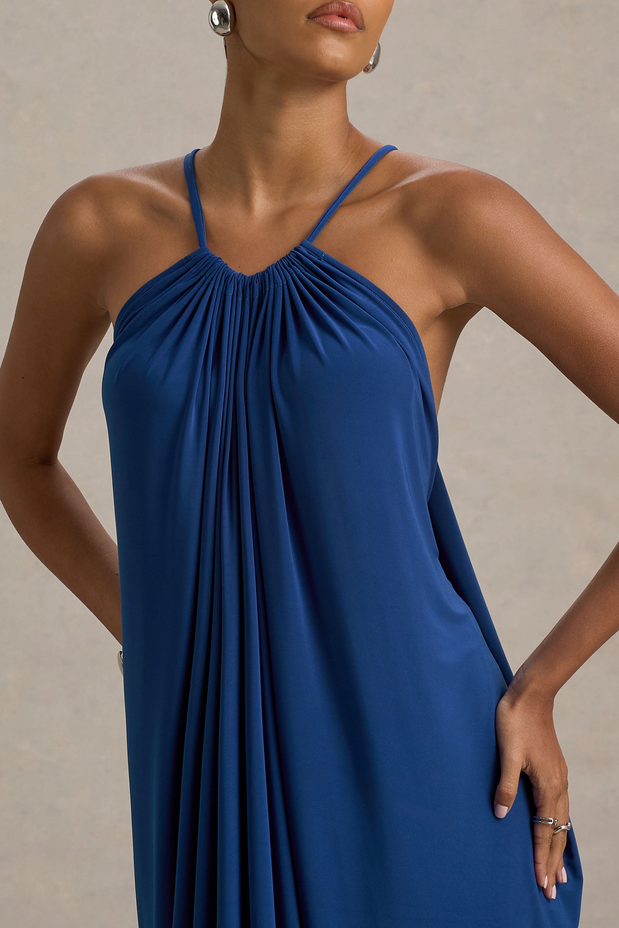 Tammy | Mavi Halter Yaka Maxi Elbise