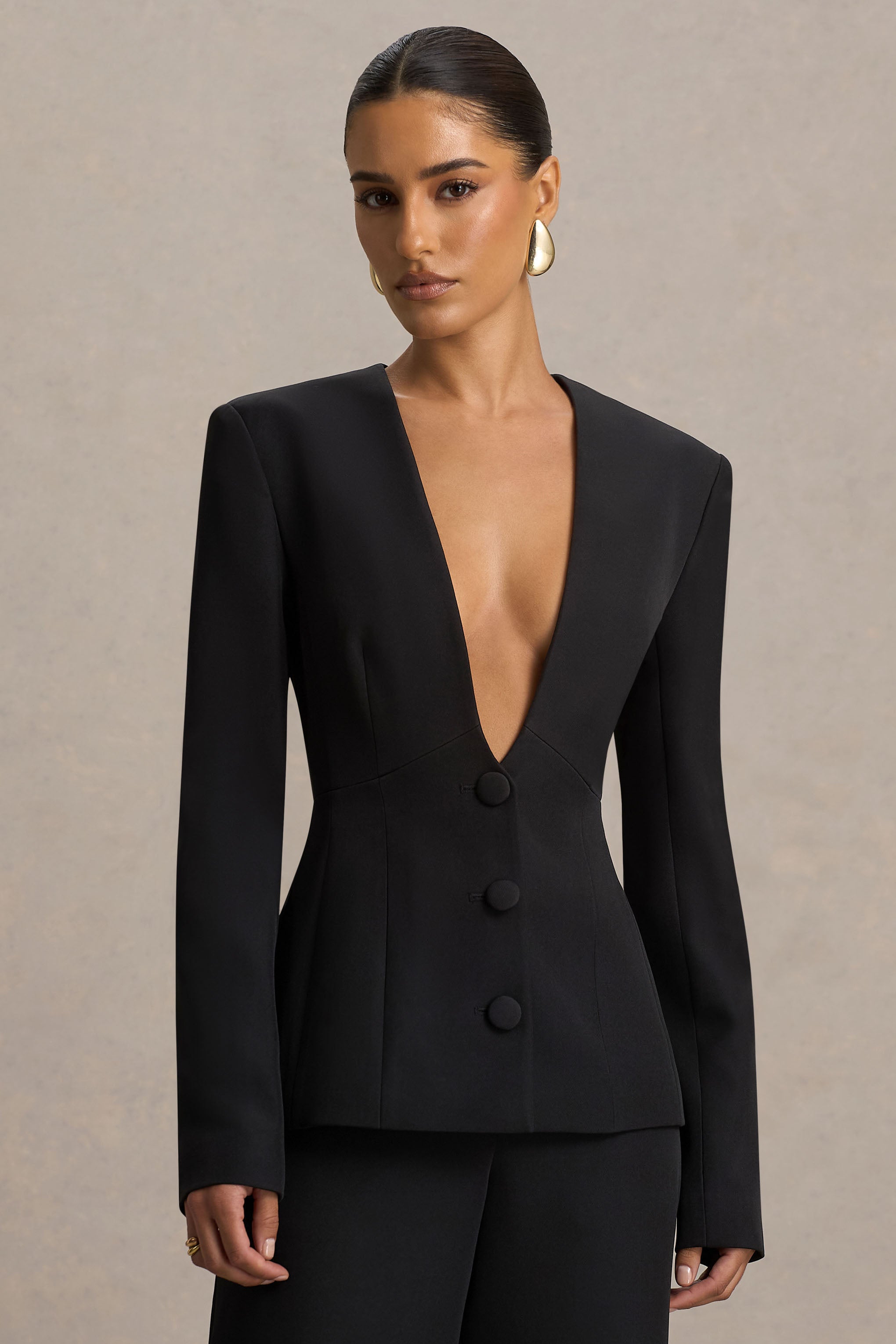Rosalina | Siyah Aşırı Derin Yaka Kesim Blazer