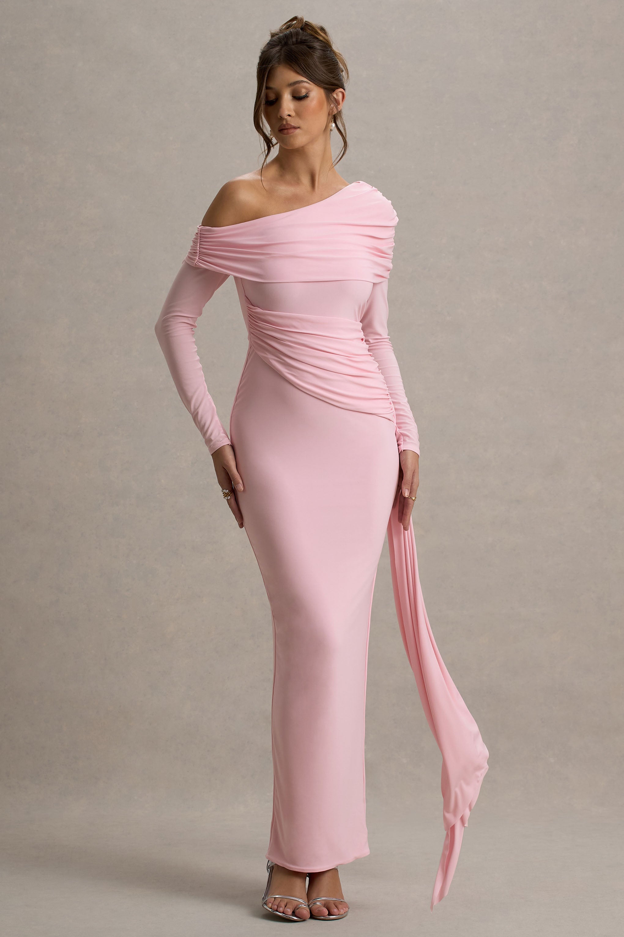 Valina | Drapeli Pembe Asimetrik Maxi Elbise