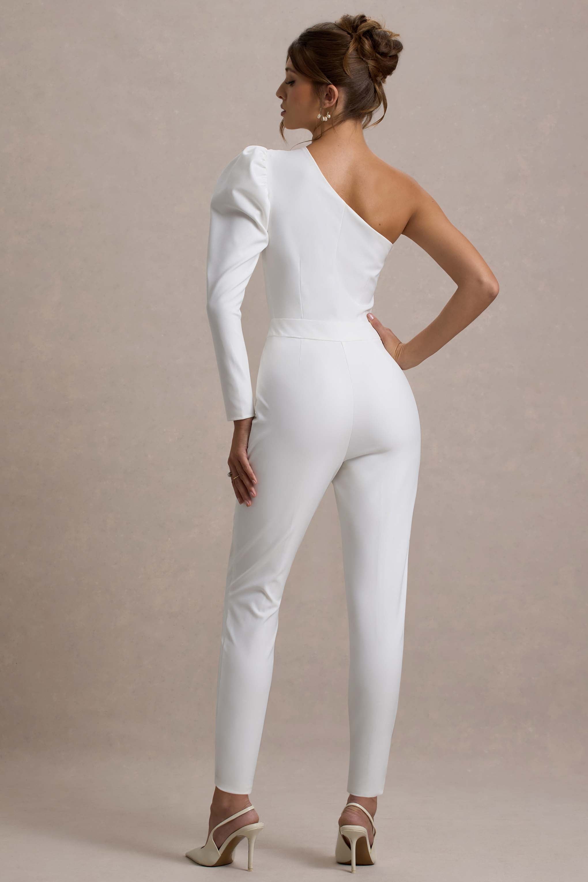 San Jose | Beyaz Tek Omuz Puff-Sleeve Tulum