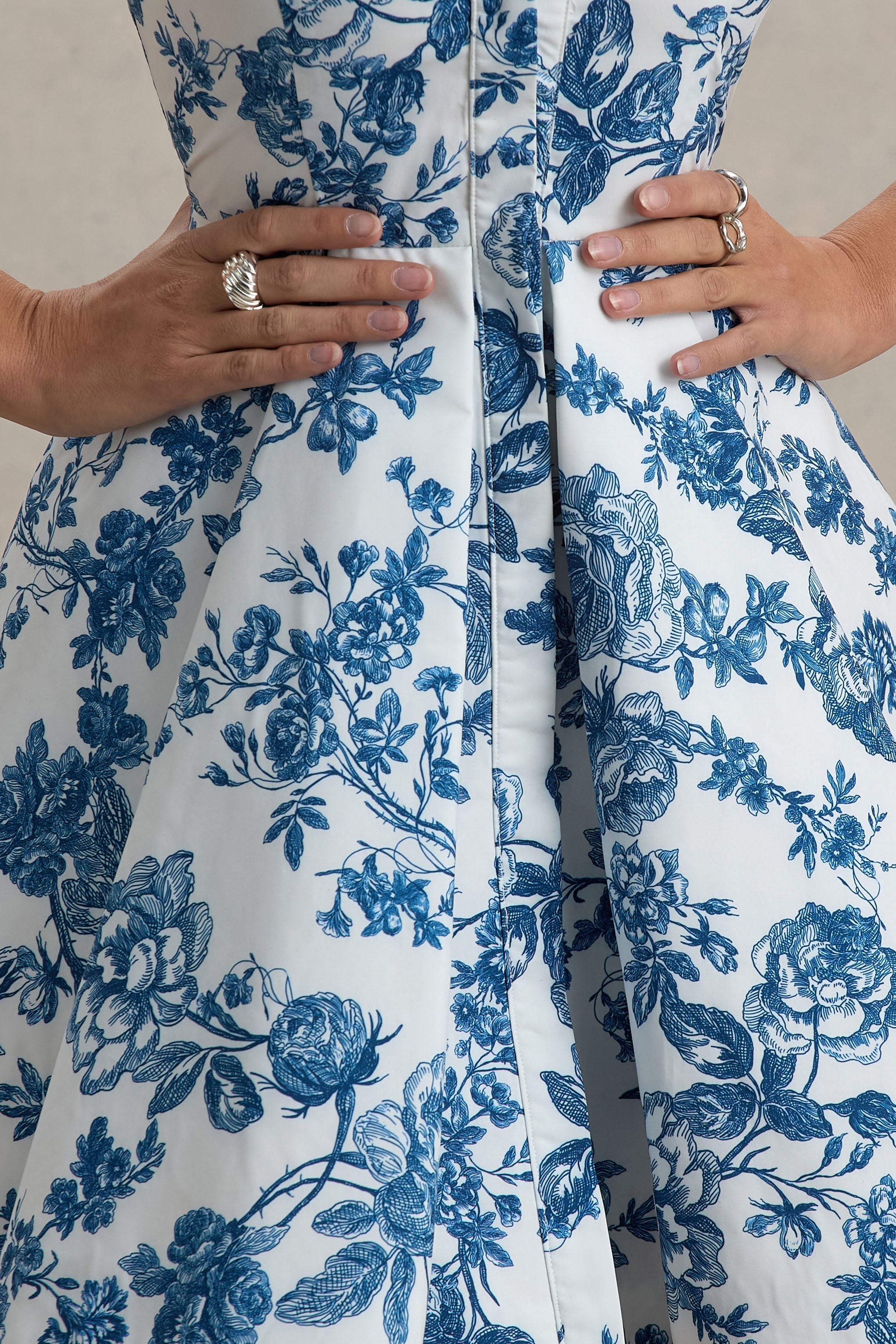 Paulie | Mavi Porselen Desenli Poplin Kayık Elbise