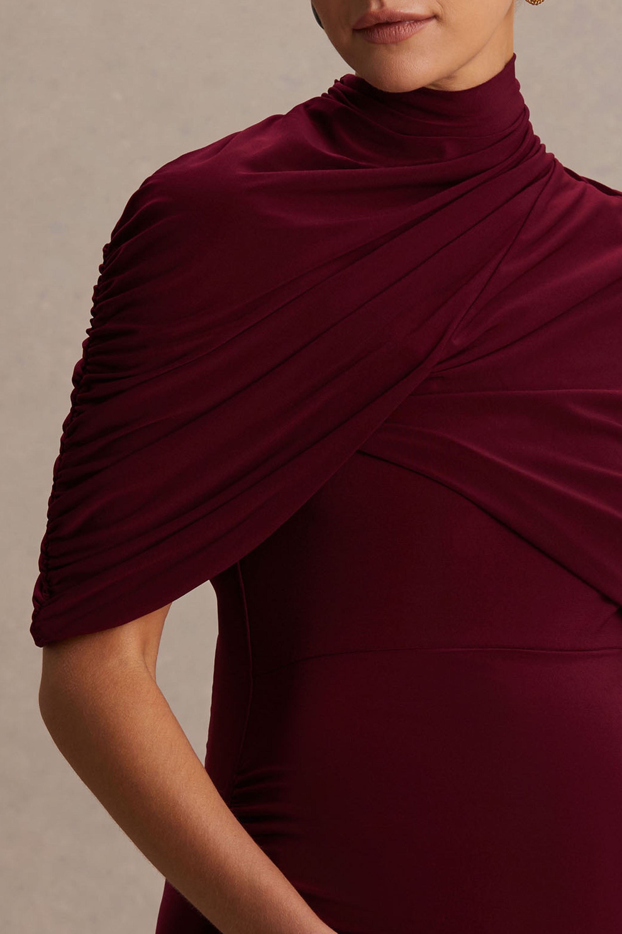 Augustina | Kırmızı Şarap Renkli Hamile Midi Elbise Pelerinli