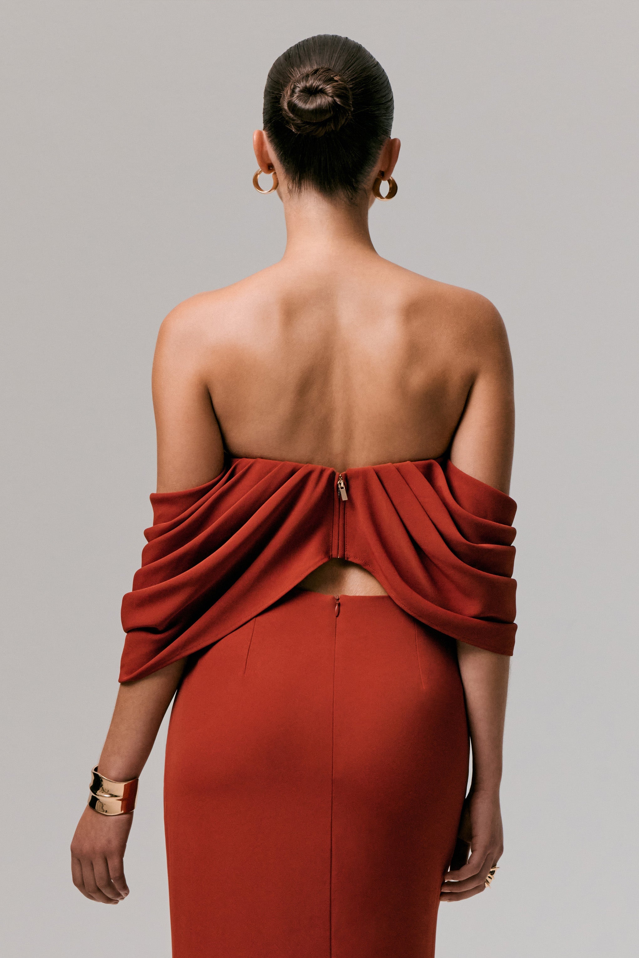 Talika | Drapeli Kolları ile Terracotta Bardot Kısa Üst