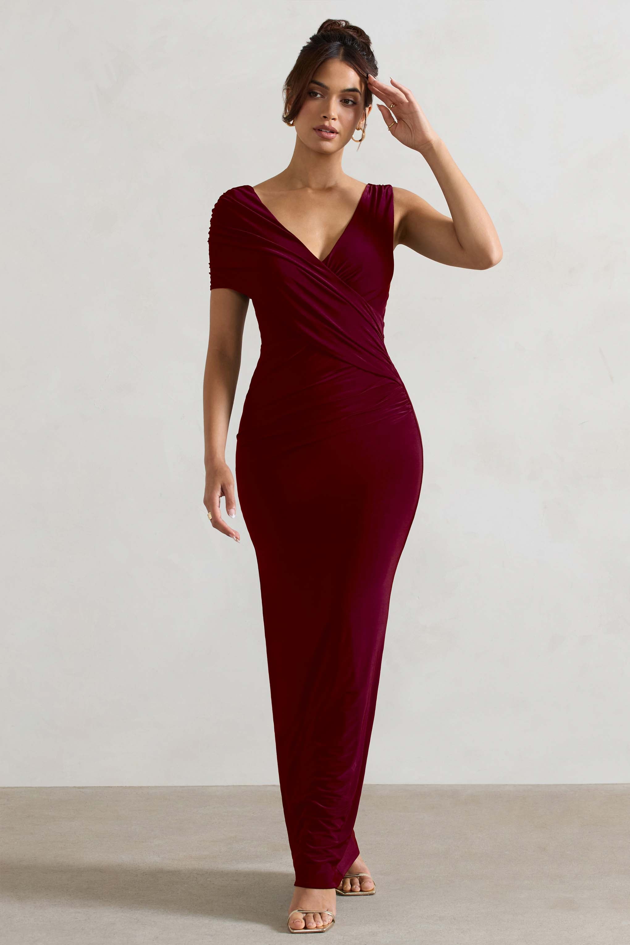 Capella | Berry Asimetrik Sarma Maxi Elbise
