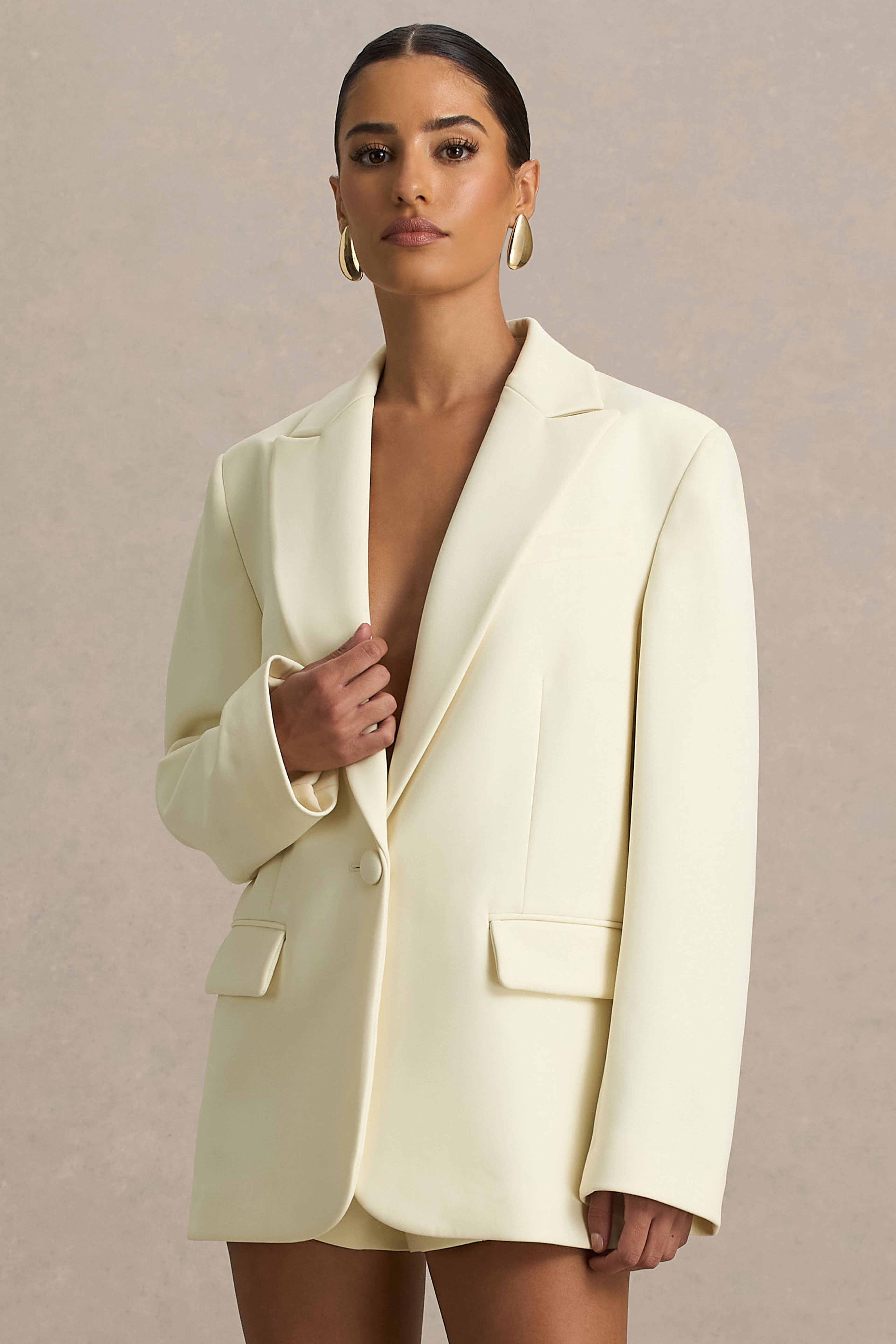 Katherine | Krema Düşük Yaka Klasik Blazer