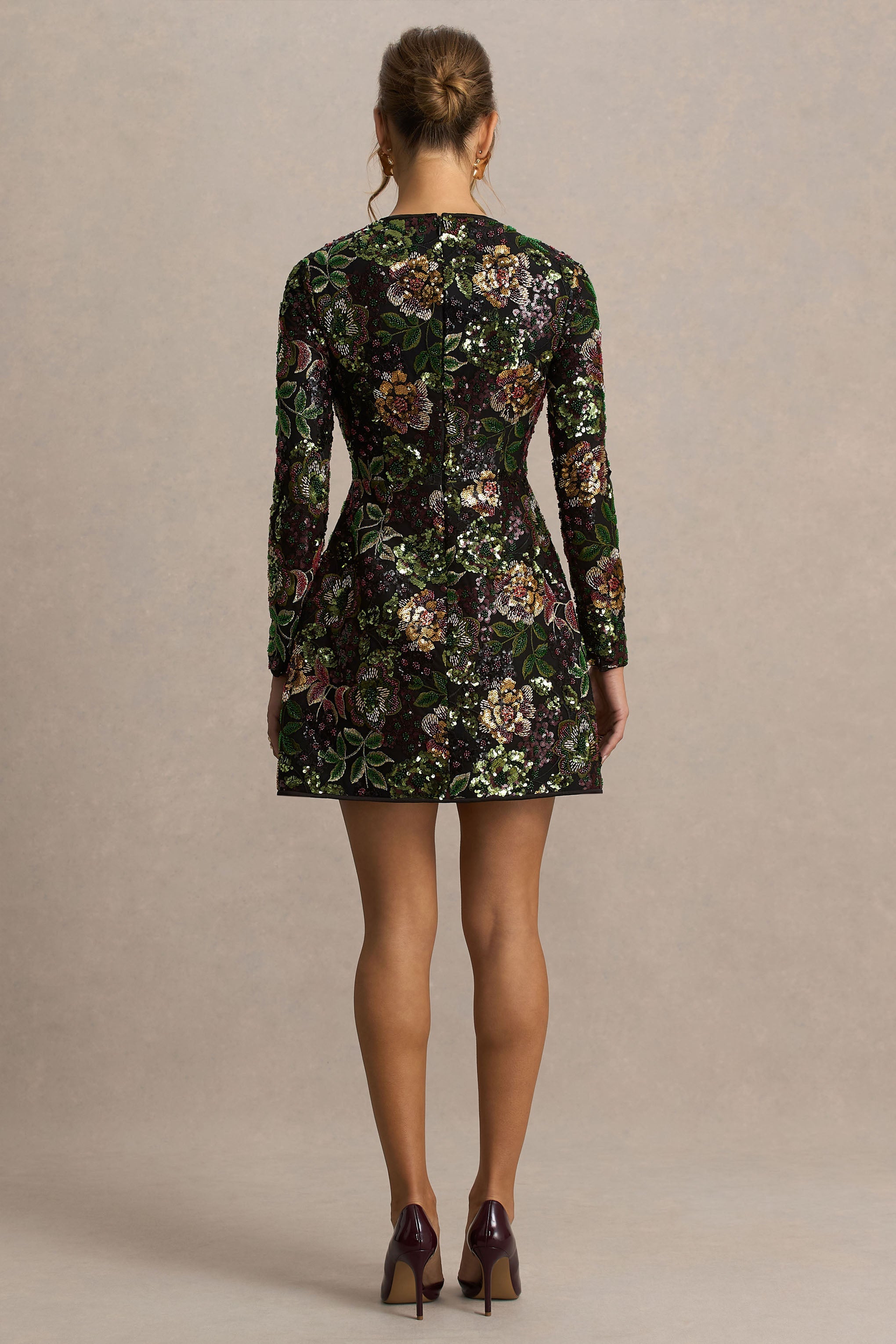 Ay Işığında | Kış Çiçekli Dantel ve Sıralı Yaka Mini Elbise