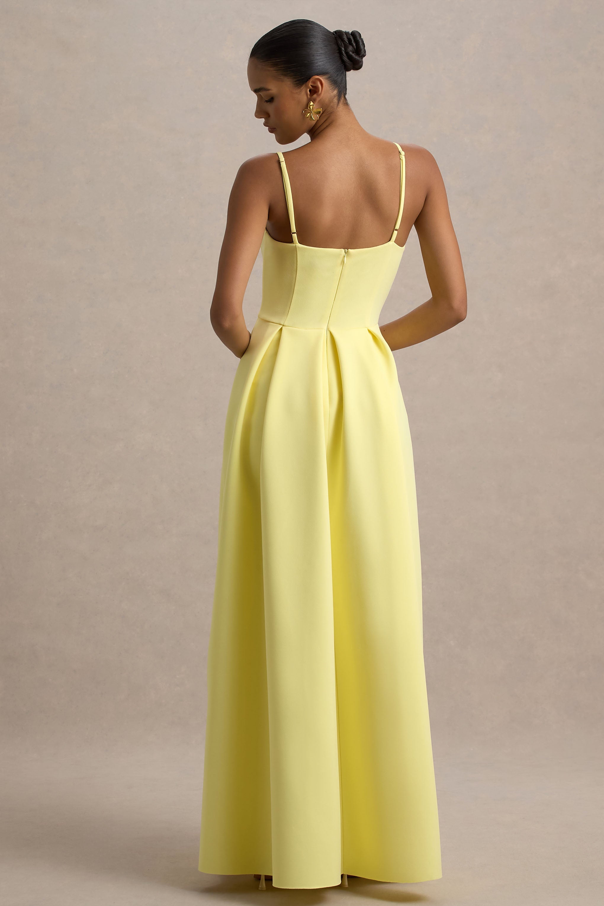 Bambina | Limon Scoop-Yaka Plise Maxi Elbise