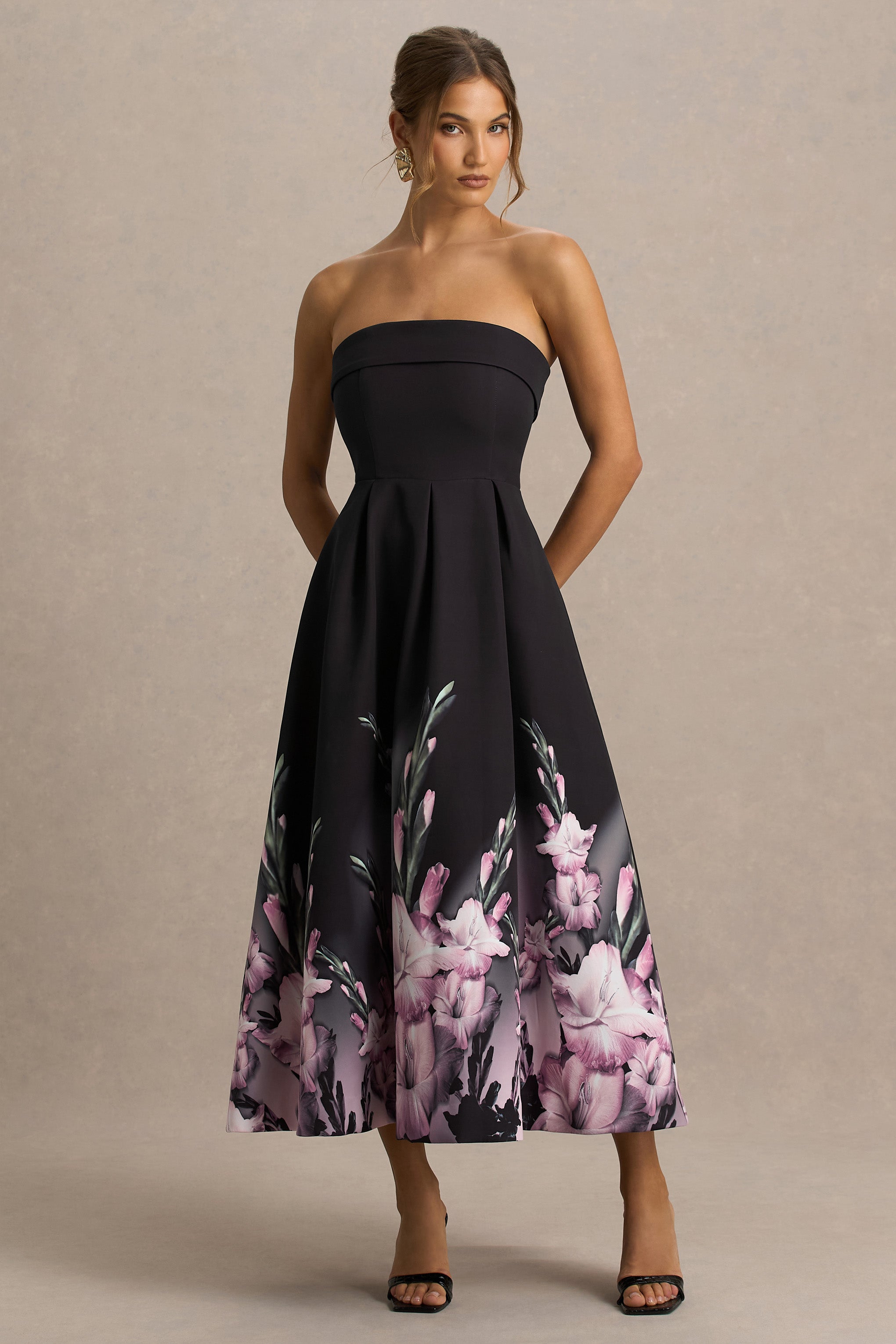 Annalise | Pembe Kenar Baskılı Bandeau Midi Elbise