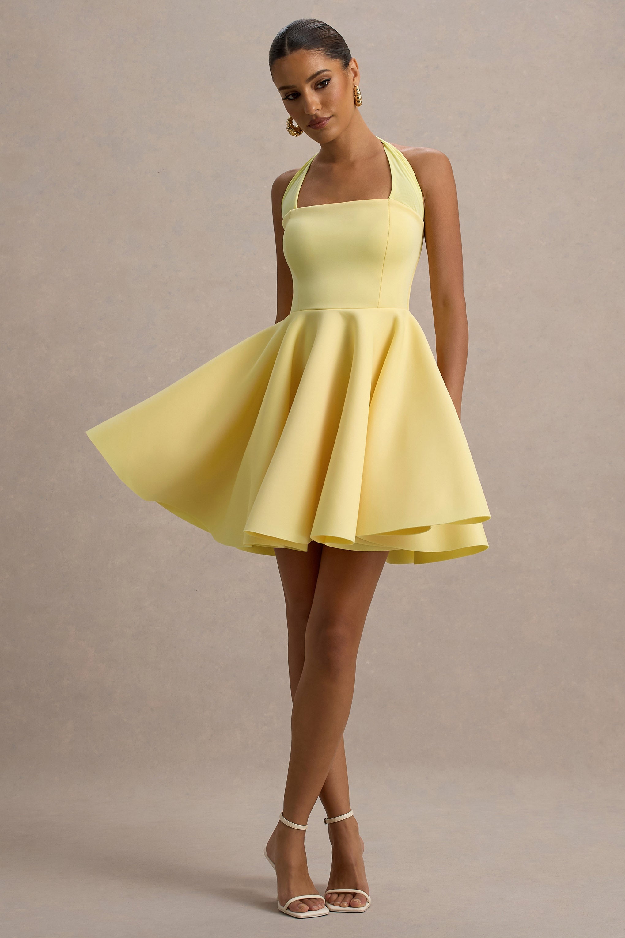 Peggy | Limon Halter Yaka Kayık Elbise