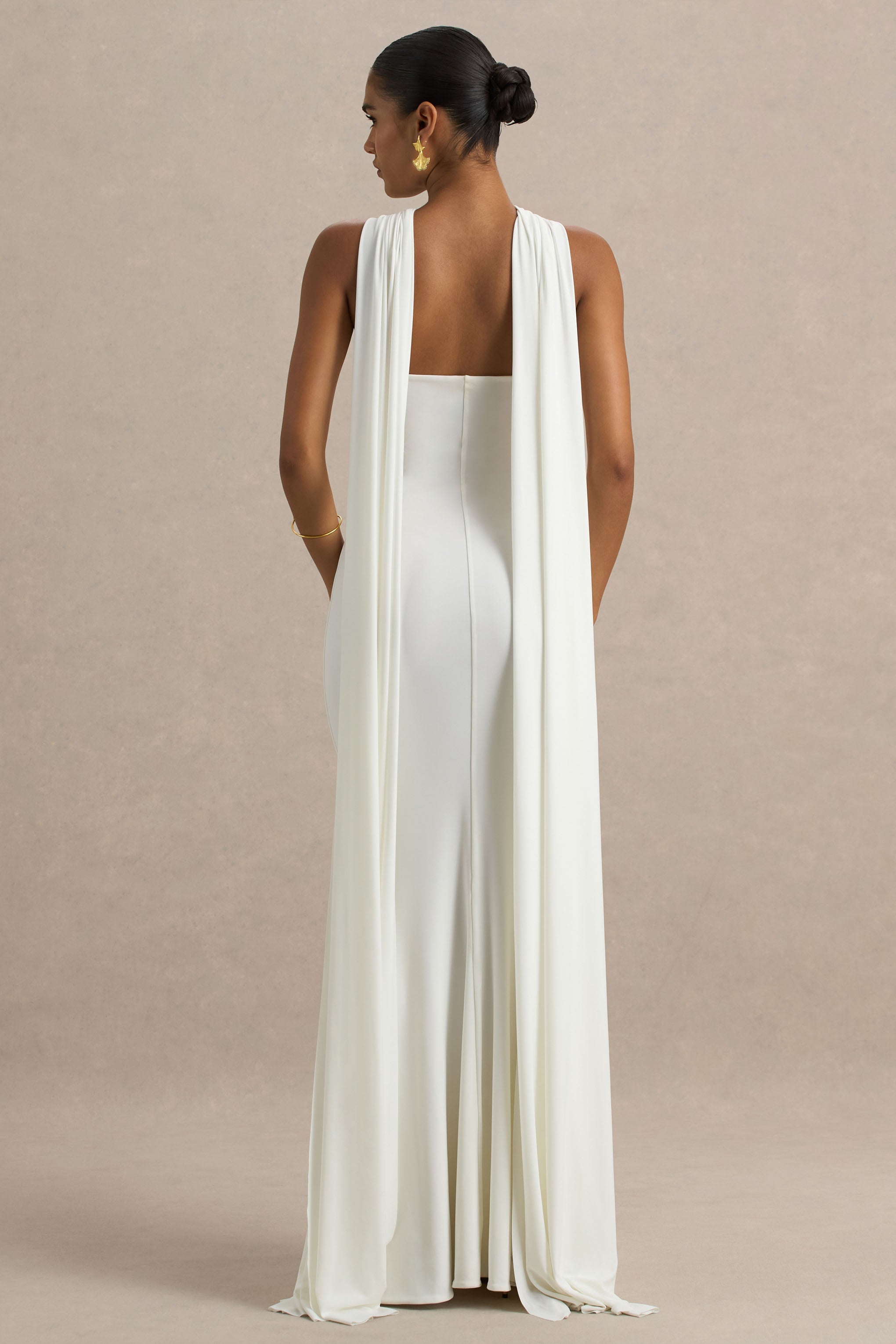 Rhoda | Beyaz Dönme Halter Yaka Maxi Elbise